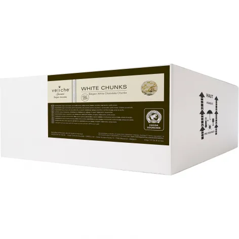 Veliche Gourmet Belgian White Chocolate Chunks; 10x10x4mm - 8kg box
